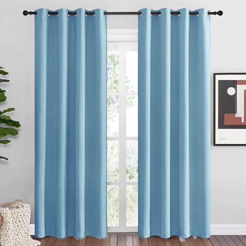 NICETOWN Teal Blue Blackout Curtains, 55" x 86", Thermal Insulated Drapes