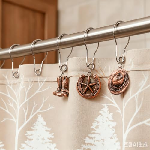 24-Piece Western Shower Curtain Hooks - Rustic Cowboy Design