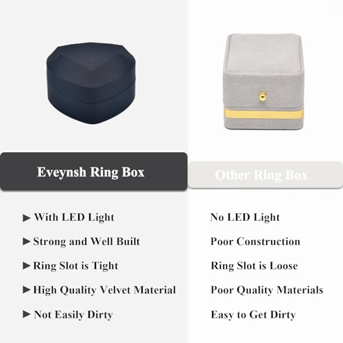 Black Heart-Shaped LED Lighted Engagement Ring Box for Proposals