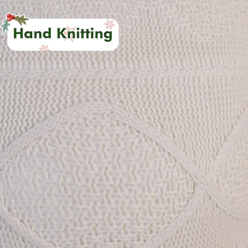 RICHIE 18x18 Inch Knitted Throw Pillow Covers - Set of 2, Cozy Christmas Decor for Sofa & Bedroom, White Diamond Grid