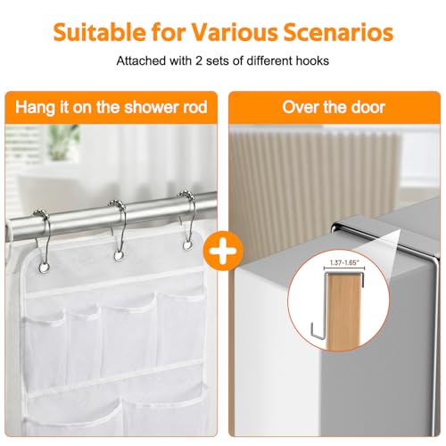 MISSLO White Hanging Mesh Shower Organizer with 8 Pockets and Hooks