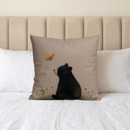 Watercolor Bear Velvet Pillow Cover 18x18 - Rustic Lodge Decor