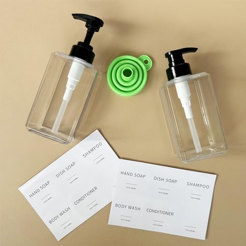 Lewistin 15oz Clear Soap Dispenser Set (2-Pack) with Waterproof Labels