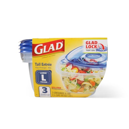 GladWare Tall Square Containers 42 Oz - Meal Prep & Storage, 3 Count