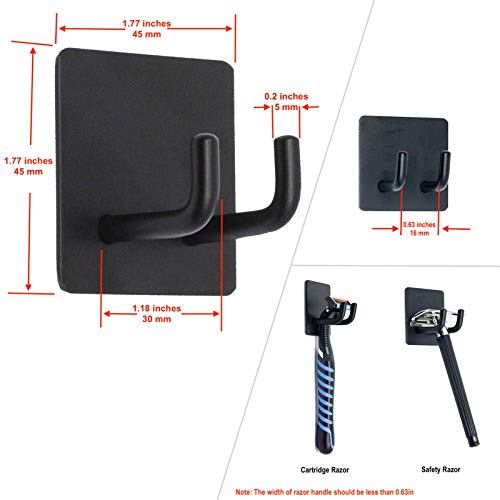 Yikla Adhesive Shower Hooks, Stainless Steel Razor Holder - Black, 2 Pack
