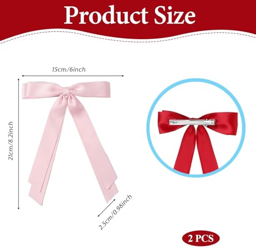 Dladhict 2 Pcs Pink Satin Hair Bow Clips, Large Double Ribbon Hair Accessories