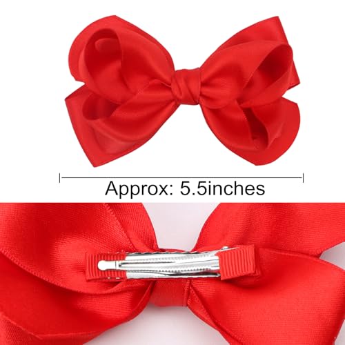 Zolyco 5.5 Inch Large Hair Bow Clips with Thick Ribbon - Red Set of 2