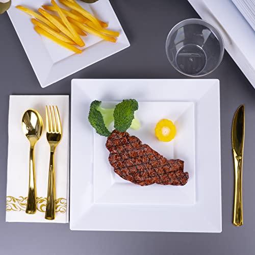 Disposable Plastic Plates 60 Pack Square Food-Grade BPA-Free Dinnerware - White / 60PCS