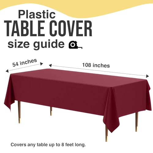 Exquisite Burgundy Plastic Table Cover 54" x 108" - 12 Pack