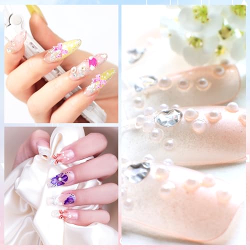NACHLYNN 630 Pcs 3D Bow Nail Charms and Pearl Beads Kit with Tools