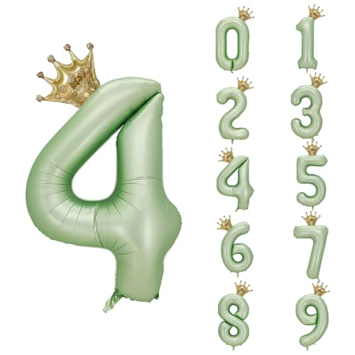 40 Inch Olive Green Number 4 Crown Balloon Set for 4th Birthday