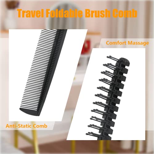 Qjaiune 6 PCS Foldable Travel Hair Brush & Massage Comb Set - Black & White