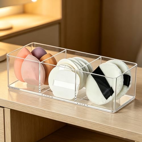 DYMSUP 3-Compartment Clear Acrylic Makeup Organizer for Vanity Countertop