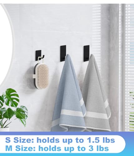 5-Pack Adhesive Towel Hooks, Black Stainless Steel Heavy Duty Wall Hooks