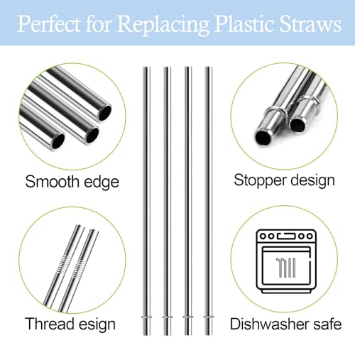 10.5 Inch Stainless Steel Straws - 6 Pack for Starbucks Venti 24 oz