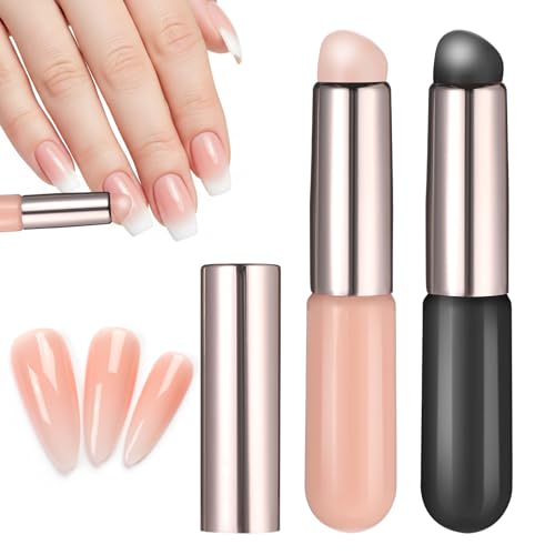 Axafazup 2 PCS Silicone Ombre Nail Art Brush & Chrome Powder Applicator