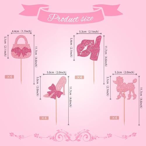 Glitter Pink Princess Cupcake Toppers - 30 PCS Party Decorations