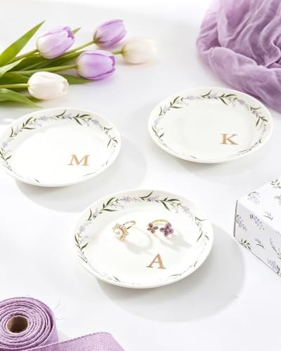 Personalized Ceramic Jewelry Dish Ring Holder - Floral Design J