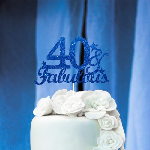 JUTTIRA Blue Glitter 40 & Fabulous Cake Topper for 40th Birthday Party