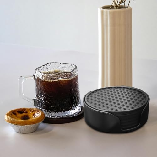 Heat Resistant Silicone Coasters 6 Pack with Holder - Non-Slip