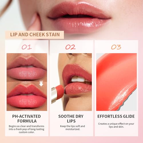 BERALLOYE 2PCS pH Color Changing Lip Balm & Cheek Tint Set