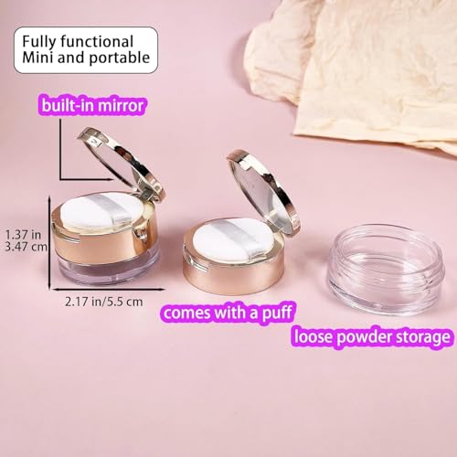 WNHNO Portable Loose Powder Container with Mirror and Puff - Gold