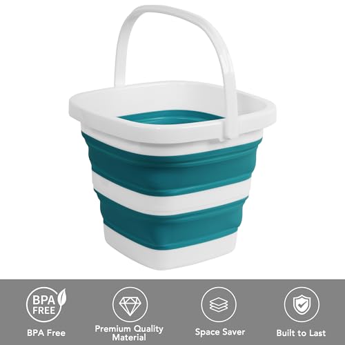 Tiawudi Teal Blue Collapsible Bucket - 1.32 Gallon Portable Mop Tub