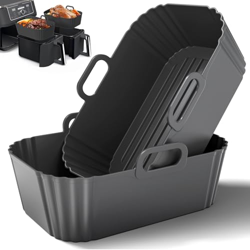 Reusable Silicone Air Fryer Liners 2 Pack - 8-10QT, Black