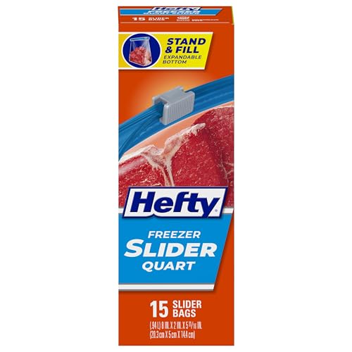 Hefty Slider Freezer Storage Bags Quart Size - 15 Count, BPA-Free Food Preservation