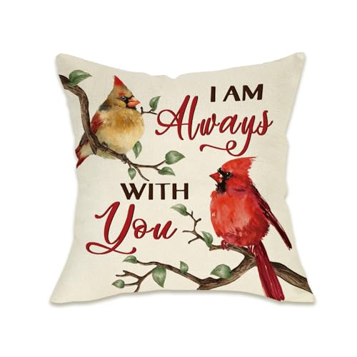 Cardinal Memorial Throw Pillow Cover, 18x18 Cotton Linen Cushion Case