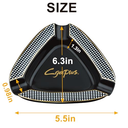 Black Cigar Ceramic Triangle Ashtray - Deep Basin Holds 3 Cigars, Durable