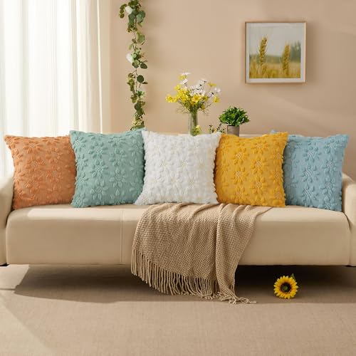 White Sunflower Pillow Covers - 18x18 inch Set of 2 - Cream