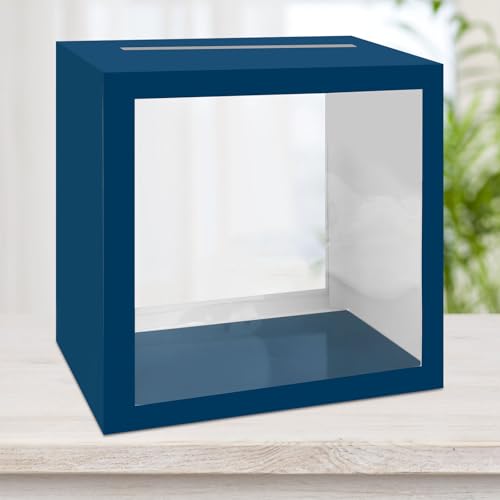 Navy Blue Card Box with Clear Window for Weddings & Events