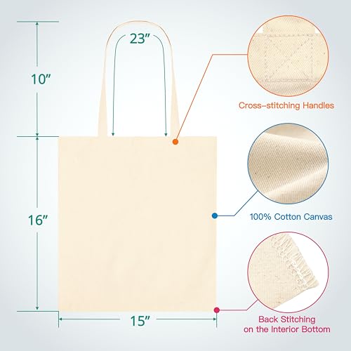 Phicorn Natural Canvas Tote Bag 15x16 in, 8 oz Reusable Shopping Bag - Variation 2