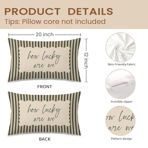 FOPENEM Lucky Inspirational Pillow Cover 12x20 White Farmhouse Decor