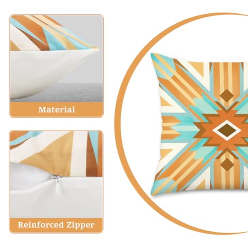 Boho Western Throw Pillow Covers Set of 4 - 18" x 18" Velvet Aztec Design