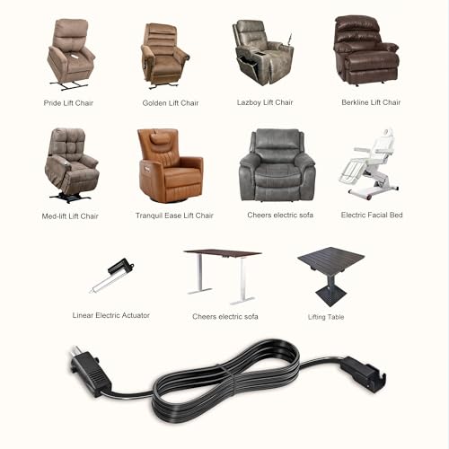 6.6 Feet Recliner Power Cord for Okin, Lazyboy & Pride Chairs