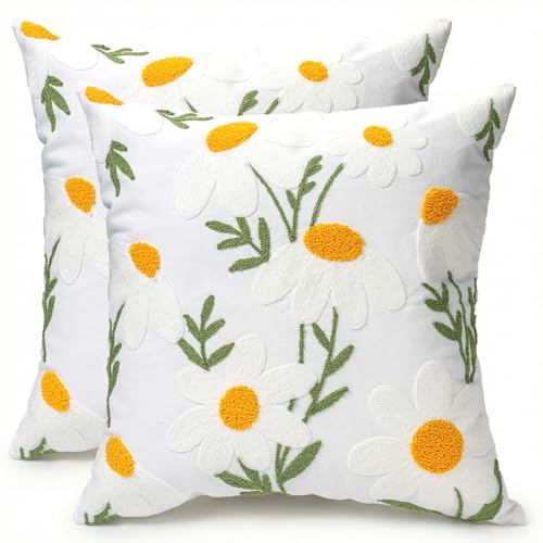 Emvency 18x18 Inch Embroidered Floral Throw Pillow Covers - Set of 2
