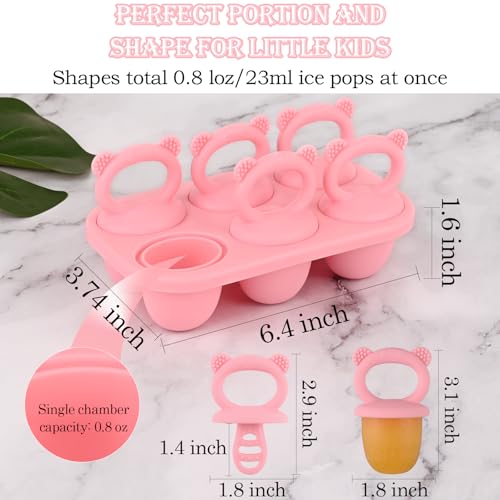 Sakolla 6-Cavity Silicone Baby Popsicle Mold - Mini Ice Pop Maker (Pink)
