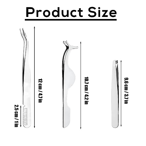 BOXOB 3-Piece Stainless Steel Eyelash Tweezers and Comb Set for Extensions