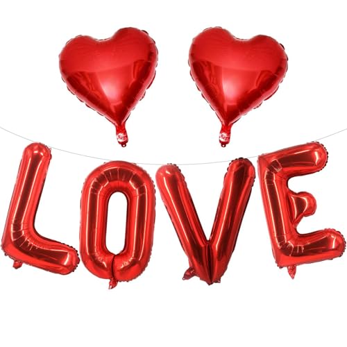 Valentine's Day Love Balloon Set - 6 Pcs Red Heart & Letters