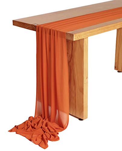 Burnt Orange Chiffon Table Runner - 27 x 168 Inch Rustic Wedding Decor