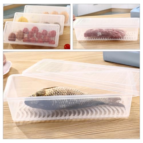 GARVALON Small Square Fruit Storage Container for Refrigerator with Lid and Draining Design