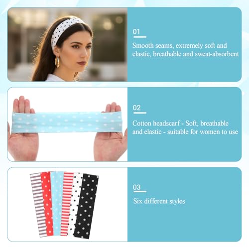Exircy 6 PCS Polka Dot & Striped Headbands Soft Elastic Non-Slip