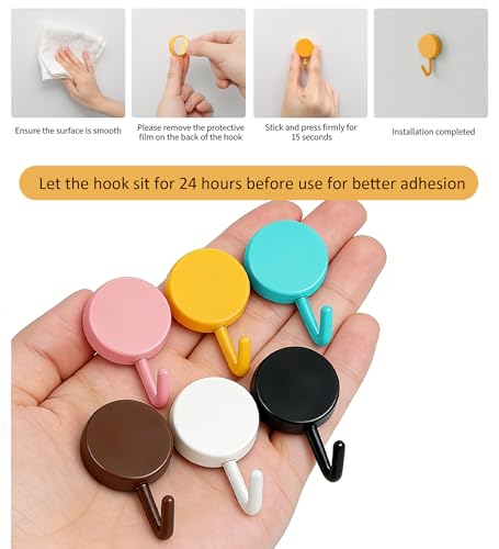 Set of 10 Heavy Duty Adhesive Wall Hooks - Pink for Home Use