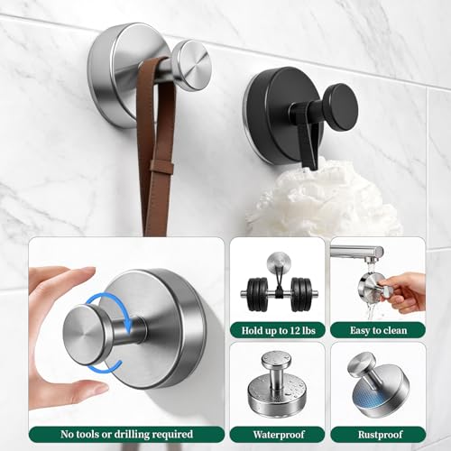 Verwohnt Suction Cup Hooks for Shower - No Drill, 2 Pack