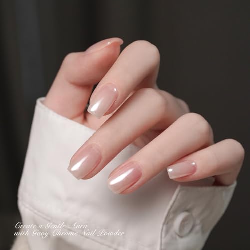 GAOY White Pearl Chrome Nail Powder - 2Pcs Mermaid Aurora Mirror Pigment