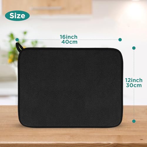 GeeRic Reversible Microfiber Dish Drying Mat 16x12 Inch Black – Ultra Absorbent Kitchen Pad