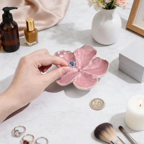 Elegant Floral Ceramic Jewelry Dish | Dark Salmon Trinket Tray