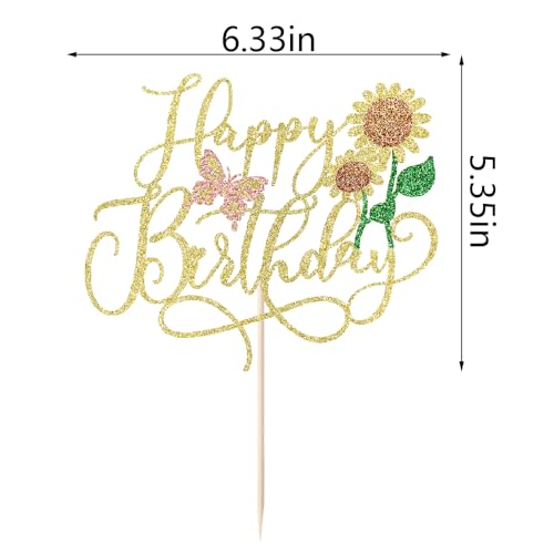 Gold Glitter Sunflower Cake Topper for Birthdays & Baby Showers